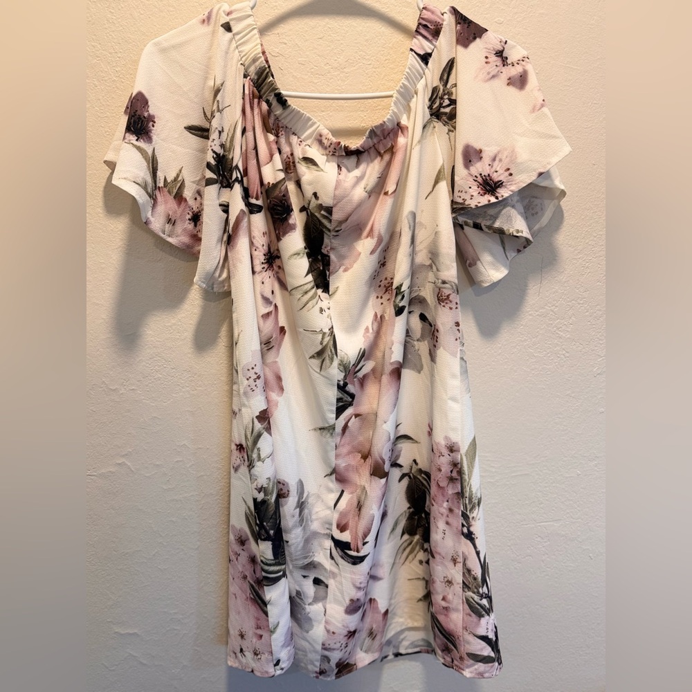 Lulu’s Dream of You Ivory Floral Print Off-the-Shoulder Shift Dress Medium M - Picture 7 of 9